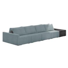 Sofá Ilha 4 Lugares Living 392cm Modulado Lary Bouclê Pu Pto K01 Cor Azul