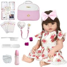 Boneca Bebe Reborn Princesa Menina Vestido com Vários Itens - Cegonha 