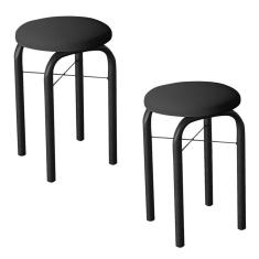 Kit 2 Banquetas Baixas Para Cozinha Em Aço Manu Sintético I01 Preto - Mpozenato