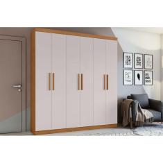 Guarda Roupa Casal Jazz 6 Portas de Abrir 3 Gavetas MDP Amêndoa-Off White Lopas