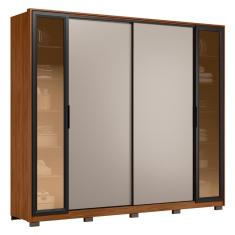 Guarda Roupa Casal 4 Portas de Correr Nogueira-nude 4 Gavetas Loreto Flex D02 MDP Mpozenato