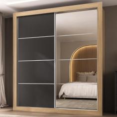 Guarda Roupa Casal Dallas 2 Portas de Correr 4 Gavetas MDP Preto Multimóveis