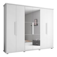 Guarda Roupa Casal Bolzano 6 Portas 4 Gavetas MDP-MDF com Espelho Branco RV Móveis