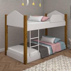 Beliche Infantil casinha montessoriana Luiza Divaloto Branco e Amendoa