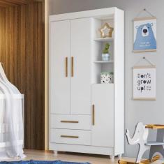 Guarda Roupa Infantil Flocos 3 Portas 2 Gavetas Tigus Baby Flex Color Branco/Ypê/Branco