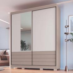Guarda Roupa Solteiro com Espelho 2 Portas de Correr 3 Gavetas Magno Móveis Castro