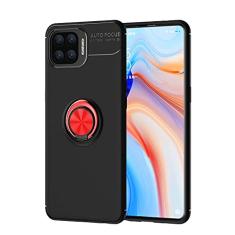 Caso de proteção para OPPO Reno 4 Lite Case, para o caso OPPO F17 Pro Tpu. Caso à prova de choque rotativa Metal Magnetic Ring Kickstand Dissipação de calor Anti-Fall Case Protetora(Black+Red)