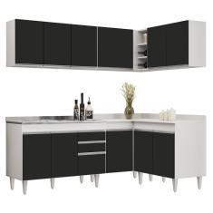 Armário De Cozinha Modulado De Canto 6 Peças Cp30 Com Pia Inox Branco/preto - Lumil