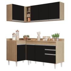 Armário De Cozinha Modulado De Canto Direito 4 Peças Cp38 Balcão Com Tampo Castanho/preto - Lumil