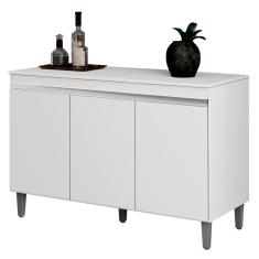 Balcão Buffet Gabinete Cozinha Manu 120cm Com Tampo 3 Portas Branco - Abmaza