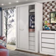Guarda Roupa Solteiro 2 Portas de Correr 4 Gavetas News Móveis Percasa Branco