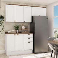 Cozinha Completa Aéreo 4 Portas Balcão 2 Portas 3 Gavetas com Tampo e Rodapé luminata Genialflex Branco/Ébano