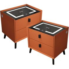 Mesa de cabeceira inteligente Armário de cabeceira com gavetas Mesa de cabeceira LED, mesa de cabeceira branca com 2 gavetas, mesa de cabeceira com estação de carregamento, mesa moderna, alt