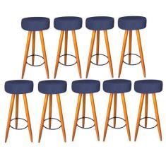 Kit 09 Banqueta Alta Flora Pés Palito em Madeira Caramelo para  Bar Bi