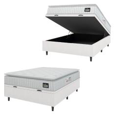 Cama Box Baú Colchão Casal Espuma D45 Lazio Pillow Top 138x188x70cm Linho Branco Hellen Branco