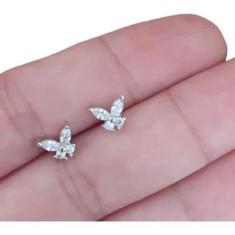 Brinco Infantil Borboleta Zirconia 2 Furo - Dourado - De Castro Joias