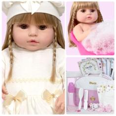 Boneca Tipo Reborn Loira Linda Enxoval Completo Pode Banho - Cegonha R