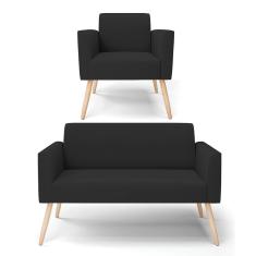 Sofá Namoradeira Com Poltrona Kit Marisa Veludo Preto D03 Pés Palito D'Rossi