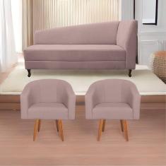 Kit Diva Recamier Heitor 185Cm Lado Esquerdo E 02 Poltronas Luiza Linho - Doce Sonho Móveis Rosê