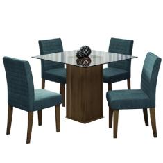 Conjunto Mesa de Jantar com Tampo de Vidro Onix com 4 Cadeiras Cedro/Grafite