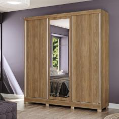 Guarda-Roupa Casal Kappesberg 3 Portas Reversiveis de Correr 3 Espelhos 2 Cabideiros Nogueira