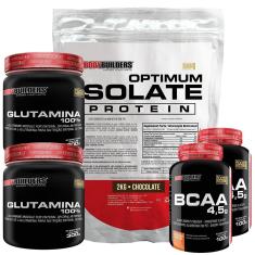 Kit Optimum Isolate Whey Protein 2kg +  2x Bcaa 100g  +  2x Glutamina 300g  - Bodybuilders-Unissex