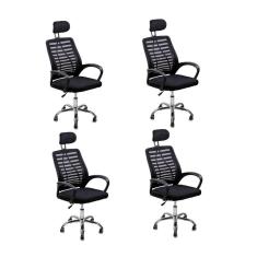 Kit 4 Cadeiras Escritório Diretor Tela Mesh Encosto De Cabeça Preto