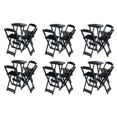 Kit 6 Jogos de Mesa Bistrô de Madeira Dobrável com 3 Banquetas - Preto