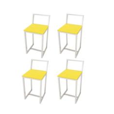 Jogo 4 Banqueta Baixa Para Cozinha Branca Assento Estofado Industrial 