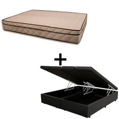 Cama Baú King 193 Tecido Sintético Preto Com Colchão Polônia Bello Box - D28 66x193x203