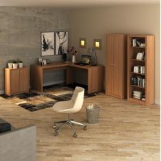 Conjunto Home Office 4 Peças 1 Escrivaninha Com Estante 1 Armário E 1 Balcão Tecno Mobili Amendoa