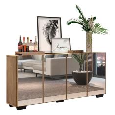 Aparador Buffet 4 Portas C/ Espelho E Pés Rustic/preto