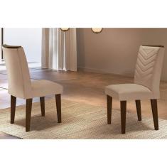 Cadeira Sala De Jantar Londrina Madeira Kit 2 Un Capuccino/linho Bouclê Creme - Rufato