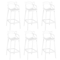 Kit 6 Banquetas Allegra Com Encosto Design Cozinha/bancada - Branco