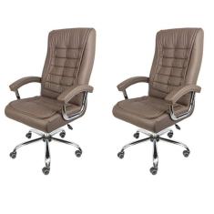 Kit 2 Cadeiras para Escritorio Presidente com Mola Ensacada Estofada em Sintético Oslo 3321 Café