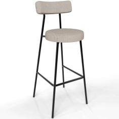 Banqueta Alta Bar Cozinha Sala De Jantar Estrutura Em Aço Milão L02 Linho Bege - Lyam Decor