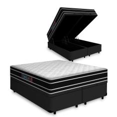 Cama Box Baú Queen + Colchão De Espuma D33 - Castor - Black White Double Face 158x198x69cm