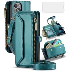 Asuwish Capa de celular para iPhone 13 Mini 5,4 polegadas com zíper carteira com protetor de tela e suporte de cartão com bloqueio RFID para celular iPhone13mini i-Phone 13minicase i iPhone13 13mini