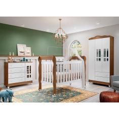 Quarto de Bebê Ariel Completo Berço 3 em 1 Lila Guarda Roupa 3 Portas Cômoda Infantil com Porta Lila Amadeirado Carolina Baby