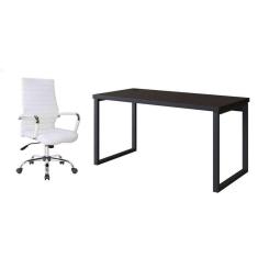 conjunto de mesa miguel preta 150 cm com cadeira de escritório diretor giratória cleaner branca