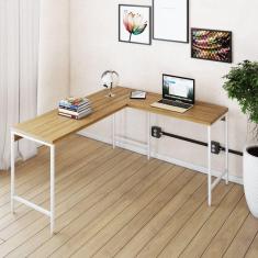 Mesa de Escritório em L Estilo Industrial 150x140cm Active Lâmina Mel / Est.Branca