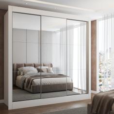 Guarda-Roupa Casal Flórida 3 Portas de Correr com Espelho Branco Fosco - Panorama Móveis