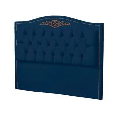 Cabeceira Casal Estofada Para Cama Box Maitê Veludo Cor Azul Marinho