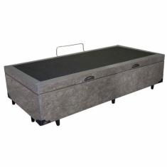 Cama Box Solteiro com Baú Pistão a gás Suede Cinza - SULA MÓVEIS