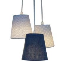 Lustre Pendente Luminária Tripla Tecido Azul Bebê e Jeans - Crie Casa