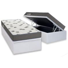 Cama Box Baú Solteiro: Colchão Espuma D33 Ortobom Light Saúde + Base CRC Courano White (88x188)