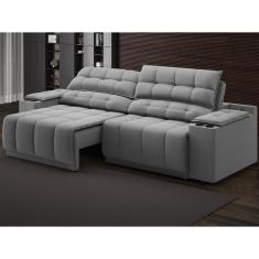 Sofá com Porta Copos Carregador USB Ret Rec Samurai 2,30m Velosuede Grafite - NETSOFAS