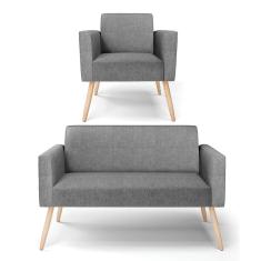 Sofá Namoradeira Com Poltrona Pés Palito Natural Marisa Linho D03 - D\'rossi Cor A26 Grafite