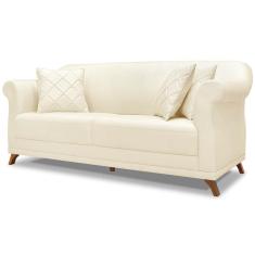 Sofa 2 Lugares Retro Polo 180cm Com Almofada Linho Perola Ezz Perola