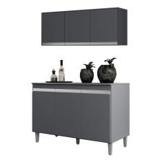 Kit Cozinha Balcão Manu 120cm Com Tampo Mdp E Aéreo Andréia Cinza - Ajl Móveis Cinza